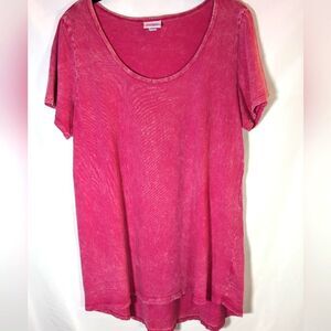 LuLaRoe Red Distressed Crew Neck Short Sleeve Shirt 100% Cotton Tee Size XL